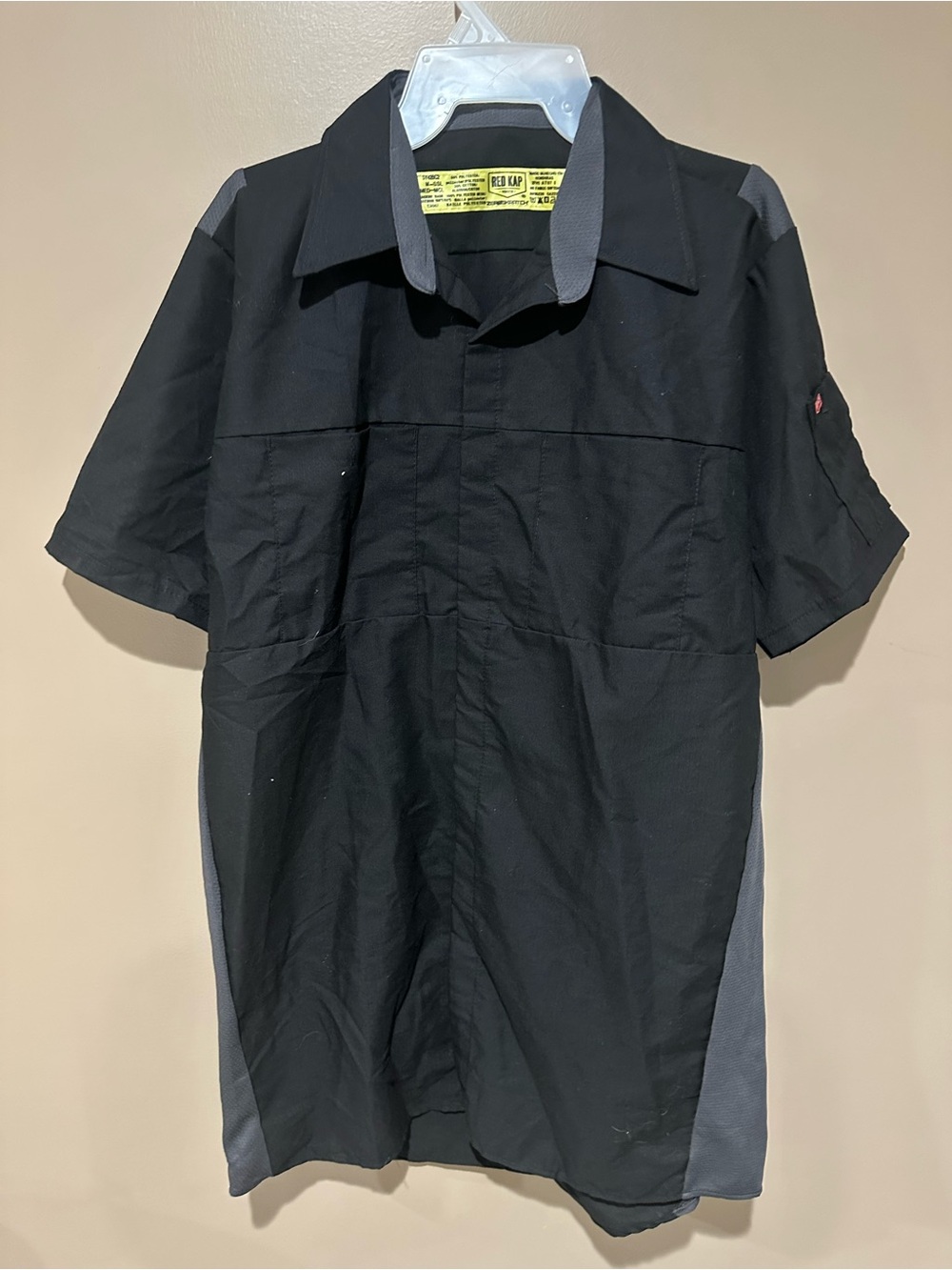 Men's Black Short-Sleeve Work Shirt Jacket with Gray Panels